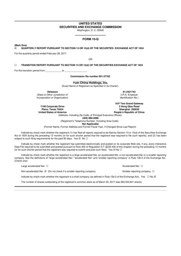 Thumbnail Yum China
 10-Q Quarterly Report FY2017 