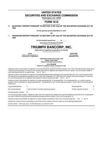 Thumbnail Triumph Financial 10-Q Quarterly Report FY2017 