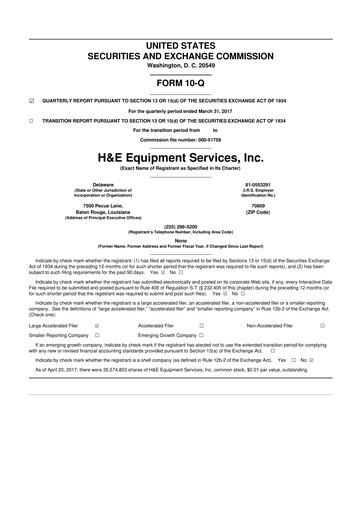 Thumbnail H&E Equipment Services 10-Q Quarterly Report FY 