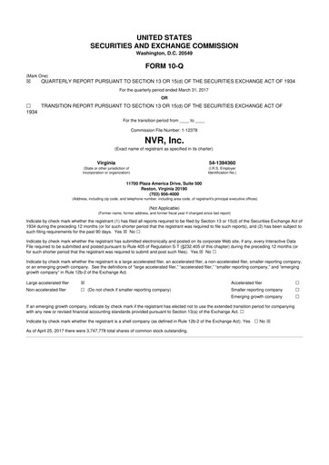 Vorschaubild NVR 10-Q Quartalsbericht 2017 