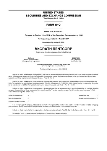 Miniature McGrath RentCorp
 10-Q Rapport trimestriel 2017 