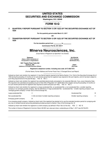 Thumbnail Minerva Neurosciences
 10-Q Quarterly Report FY 