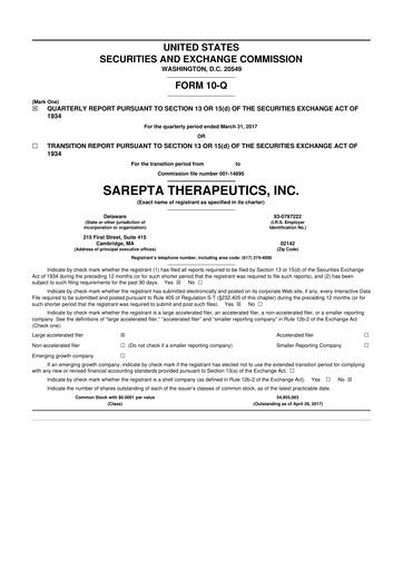 Thumbnail Sarepta Therapeutics
 10-Q Quarterly Report FY2017 