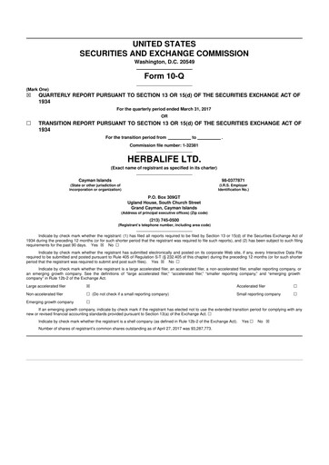 Thumbnail Herbalife 10-Q Quarterly Report FY2017 