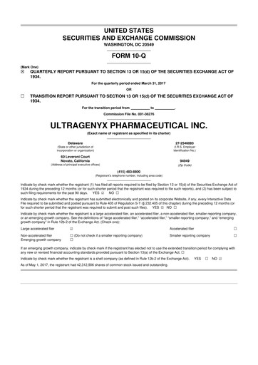 Miniature Ultragenyx Pharmaceutical 10-Q Rapport trimestriel 2017 