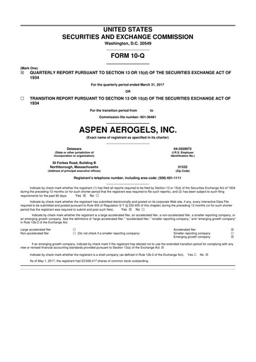 Miniature Aspen Aerogels 10-Q Rapport trimestriel 2017 