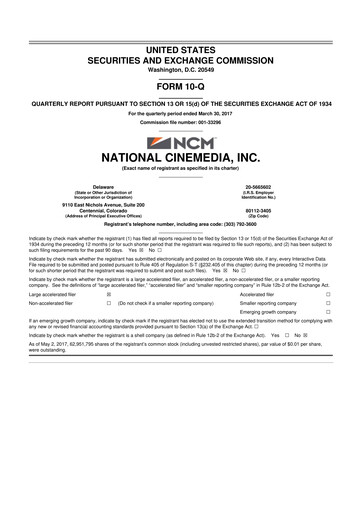 Thumbnail National CineMedia 10-Q Quarterly Report FY2017 
