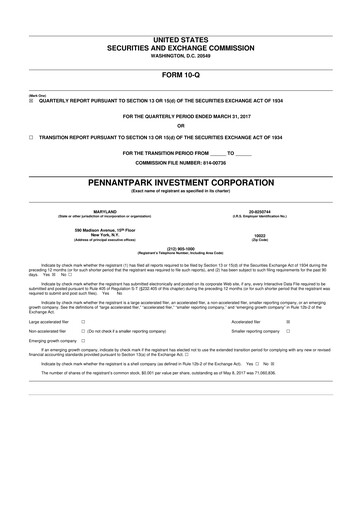Thumbnail PennantPark Investment 10-Q Quarterly Report FY 