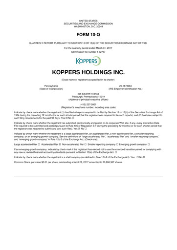 Vorschaubild Koppers Holdings 10-Q Quartalsbericht 2017 