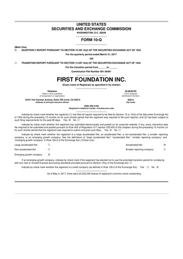 Thumbnail First Foundation
 10-Q Quarterly Report FY2017 