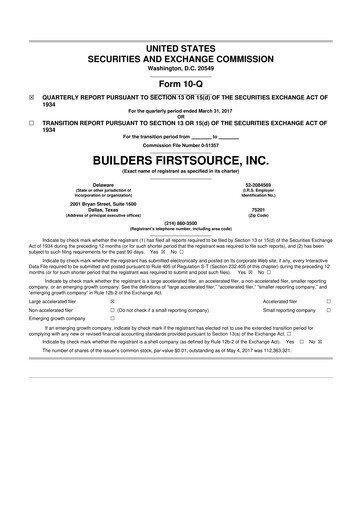 Thumbnail Builders FirstSource
 10-Q Quarterly Report FY2017 
