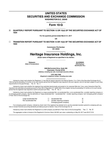 Thumbnail Heritage Insurance 10-Q Quarterly Report FY2017 
