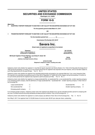 Thumbnail Savara 10-Q Quarterly Report FY 