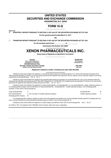 Thumbnail Xenon Pharmaceuticals 10-Q Quarterly Report FY 