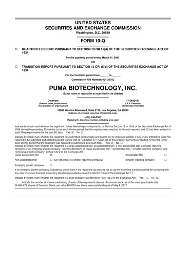 Thumbnail Puma Biotechnology 10-Q Quarterly Report FY2017 