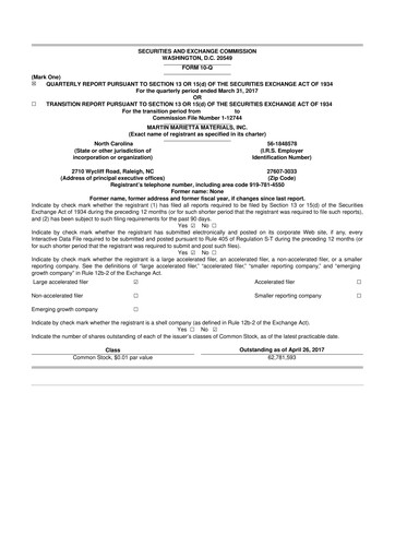 Thumbnail Martin Marietta Materials 10-Q Quarterly Report FY2017 
