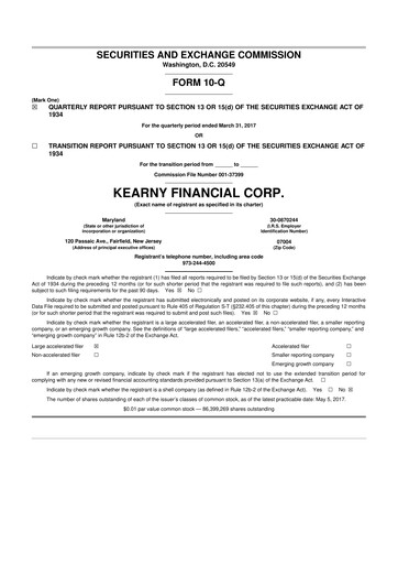 Miniature Kearny Financial
 10-Q Rapport trimestriel 2017 