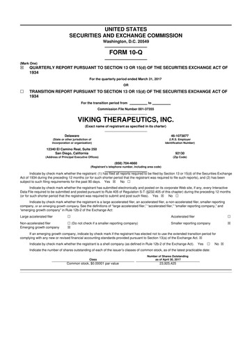 Vorschaubild Viking Therapeutics
 10-Q Quartalsbericht 2017 