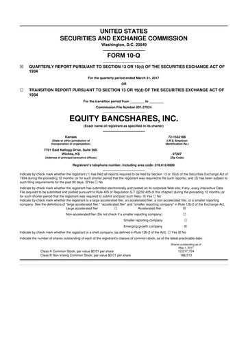 Thumbnail Equity Bancshares 10-Q Quarterly Report FY2017 