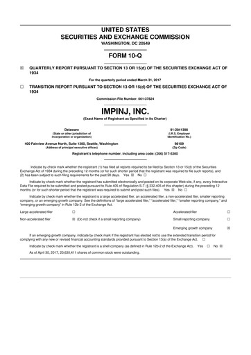 Miniature Impinj 10-Q Rapport trimestriel 2017 