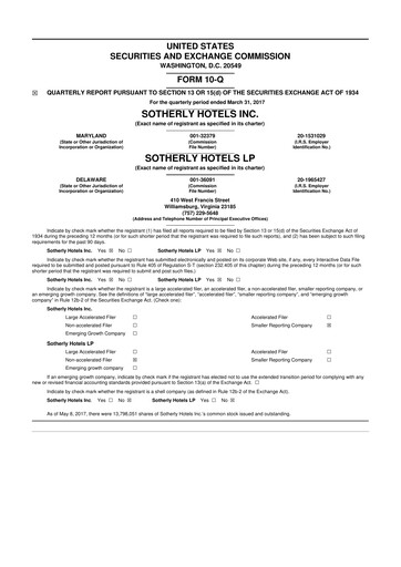 Miniature Sotherly Hotels 10-Q Rapport trimestriel  