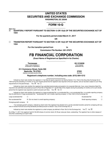 Vorschaubild FB Financial 10-Q Quartalsbericht 2017 