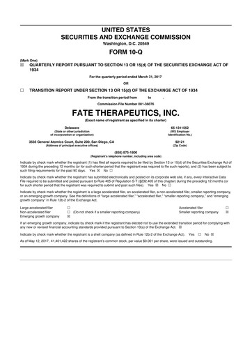 Thumbnail Fate Therapeutics
 10-Q Quarterly Report FY2017 