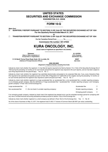 Miniature Kura Oncology
 10-Q Rapport trimestriel 2017 