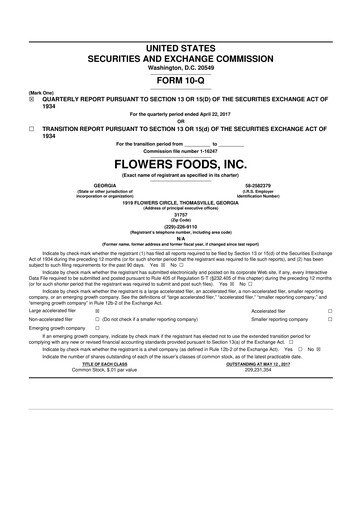 Thumbnail Flowers Foods
 10-Q Quarterly Report FY2017 