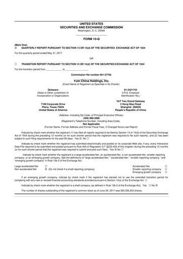 Thumbnail Yum China
 10-Q Quarterly Report FY2017 