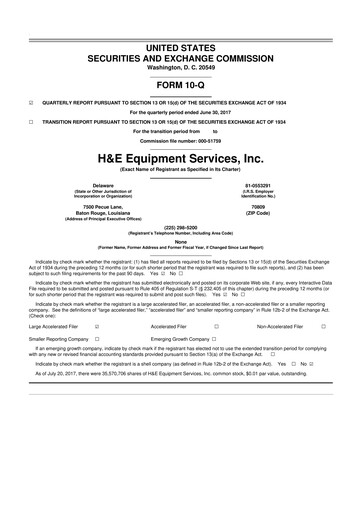 Thumbnail H&E Equipment Services 10-Q Quarterly Report FY 
