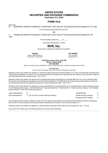 Vorschaubild NVR 10-Q Quartalsbericht 2017 