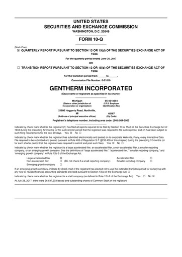 Thumbnail Gentherm 10-Q Quarterly Report FY2017 