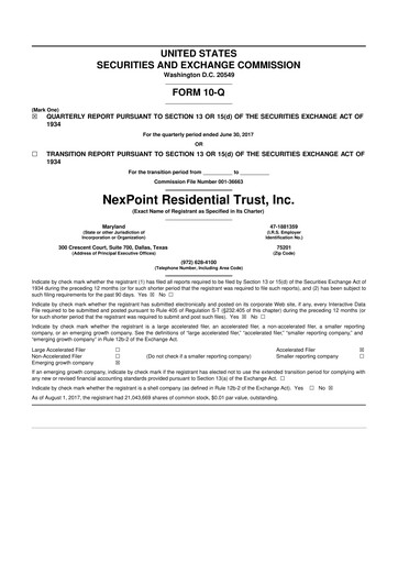 Thumbnail NexPoint Residential Trust 10-Q Quarterly Report FY2017 