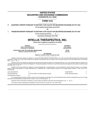 Miniature Intellia Therapeutics 10-Q Rapport trimestriel 2017 