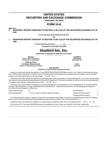 Thumbnail bluebird bio
 10-Q Quarterly Report FY 