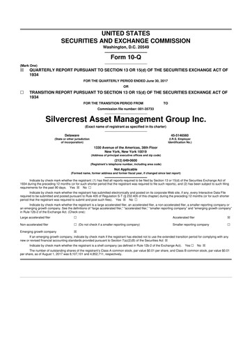 Vorschaubild Silvercrest Asset Management Group 10-Q Quartalsbericht 2017 