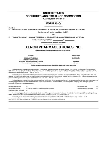 Thumbnail Xenon Pharmaceuticals 10-Q Quarterly Report FY 