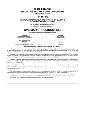 Thumbnail Cinemark Theatres
 10-Q Quarterly Report FY 