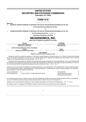 Thumbnail NeoGenomics
 10-Q Quarterly Report FY2017 