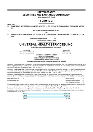 Thumbnail Universal Health Services
 10-Q Quarterly Report FY2017 