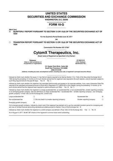 Thumbnail CytomX Therapeutics
 10-Q Quarterly Report FY 