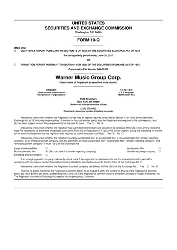 Thumbnail Warner Music Group
 10-Q Quarterly Report FY2017 
