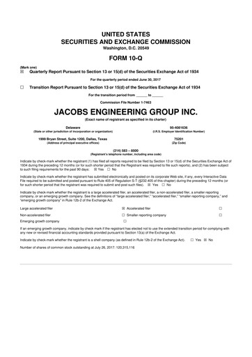 Thumbnail Jacobs Engineering 10-Q Quarterly Report FY2017 