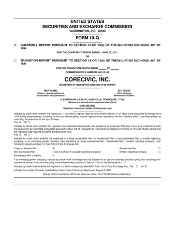Thumbnail CoreCivic 10-Q Quarterly Report FY2017 