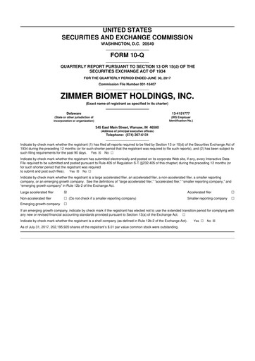 Thumbnail Zimmer Biomet 10-Q Quarterly Report FY2017 