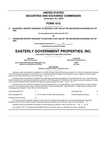 Vorschaubild Easterly Government Properties 10-Q Quartalsbericht 2017 