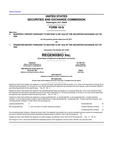 Miniature REGENXBIO 10-Q Rapport trimestriel  