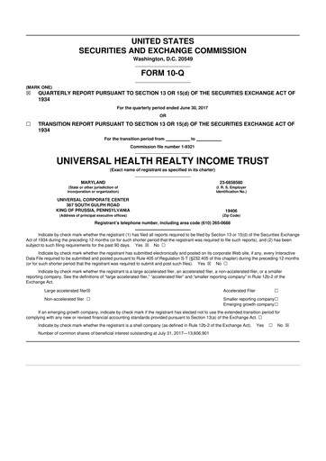 Thumbnail Universal Health Realty Income Trust 10-Q Quarterly Report FY2017 