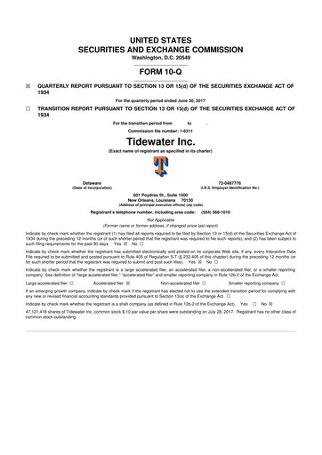 Thumbnail Tidewater 10-Q Quarterly Report FY2018 